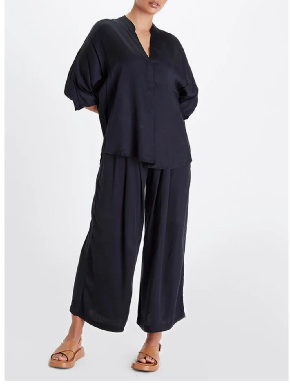 Neu Nomads Kerala Black TENCEL V-Neck Blouse Size S Minimalist Sustainable NWT